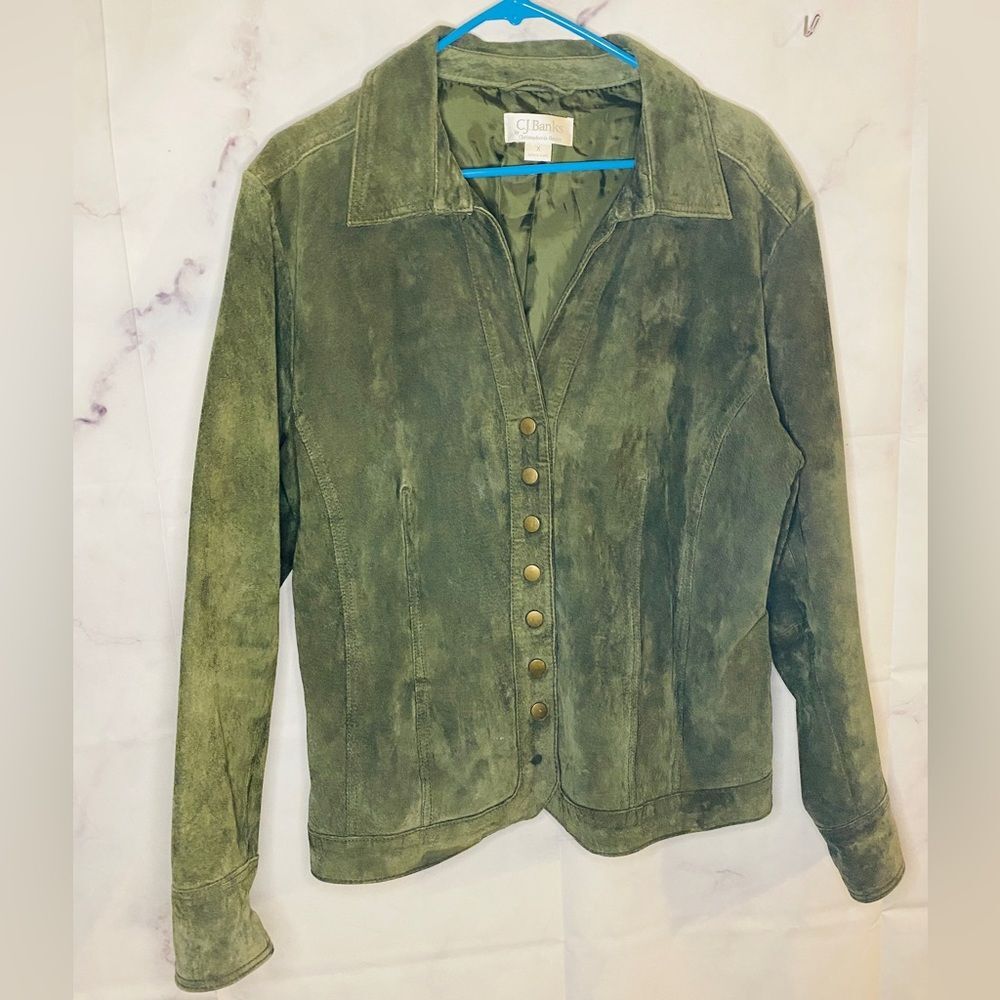 Vintage C.J. Banks by Christopher and Banks Green pig leather jacket size XL